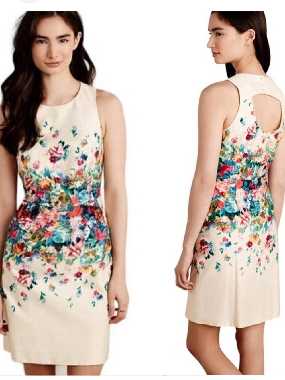 Maeve Cream Floral-Print Sleeveless Mini Dress with Multicolor Blooms
